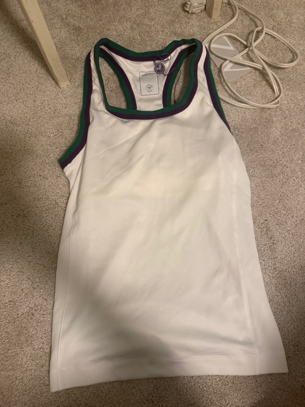 Wimbledon White Racerback Tank with Green & Purple Trim